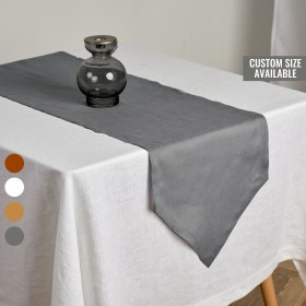 Charcoal gray linen table runner with triangular edges