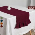 Burgundy table runner with ruffles