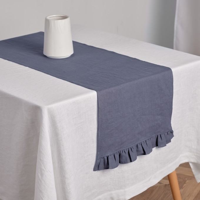 Burgundy table runner with ruffles