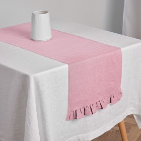 Dusty rose table runner with ruffles