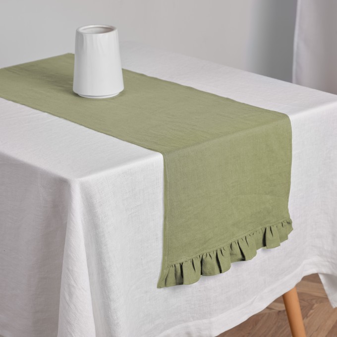 Burgundy table runner with ruffles