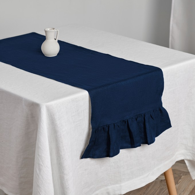 Burgundy table runner with ruffles