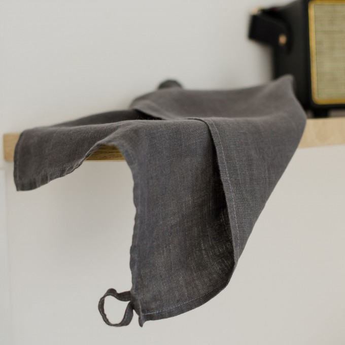 Linen tea towel in charcoal gray