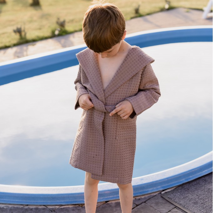 Tan waffle bathrobe for boys and girls