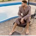 Tan waffle men's bathrobe 