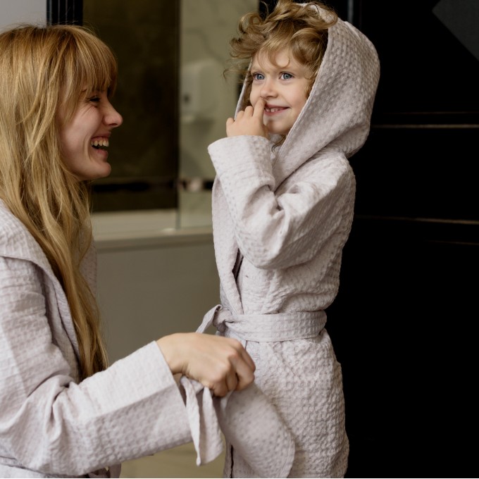 Blush pink waffle bathrobe for kids