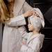 Blush pink waffle bathrobe for kids