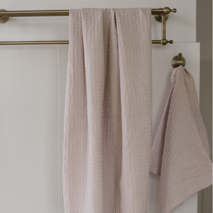 Blush pink waffle bath towel