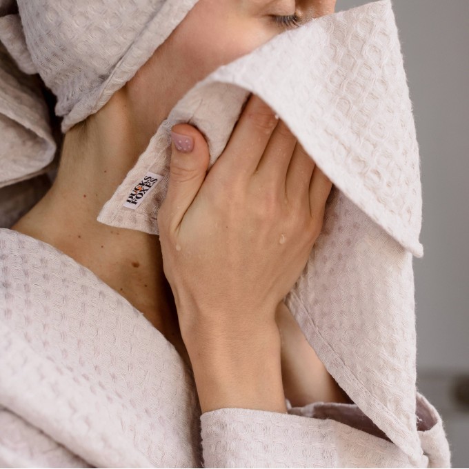 Blush pink waffle face towel