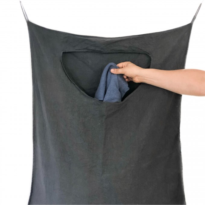 Charcoal gray handing laundry bag