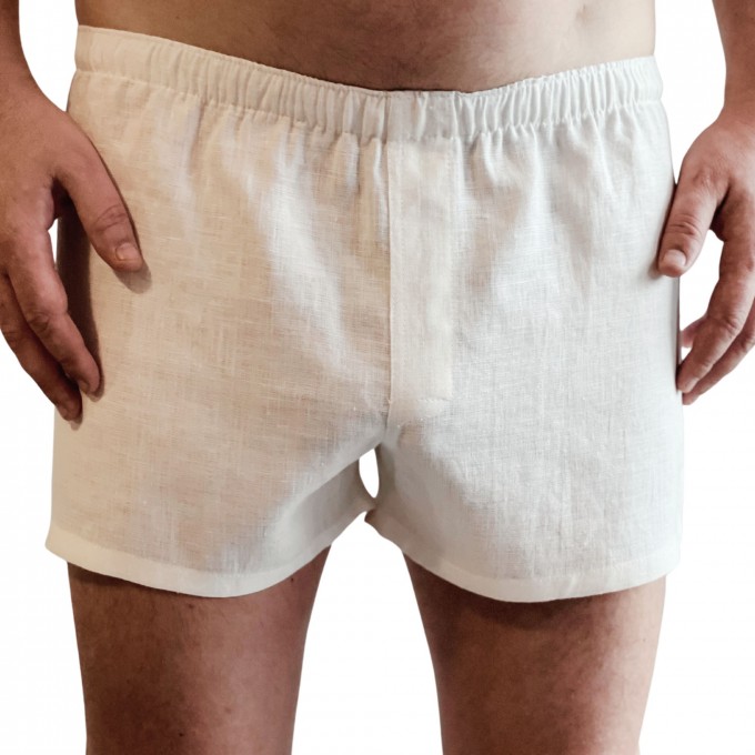 White linen boxer shorts