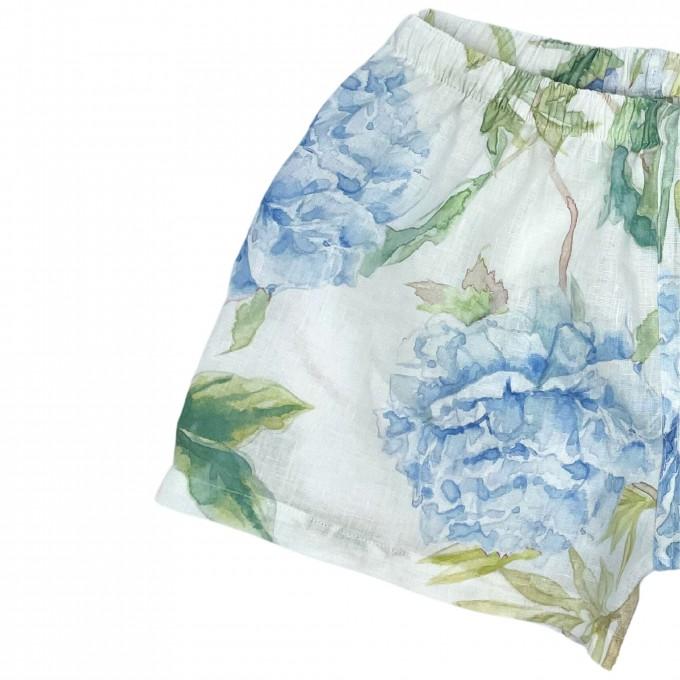 White blue floral linen boxers shorts