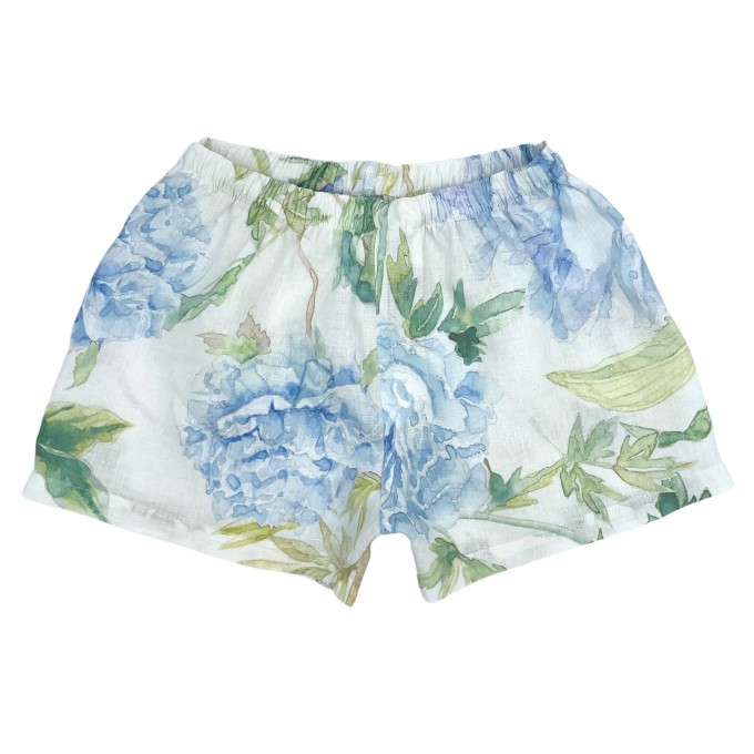 White blue floral linen boxers shorts