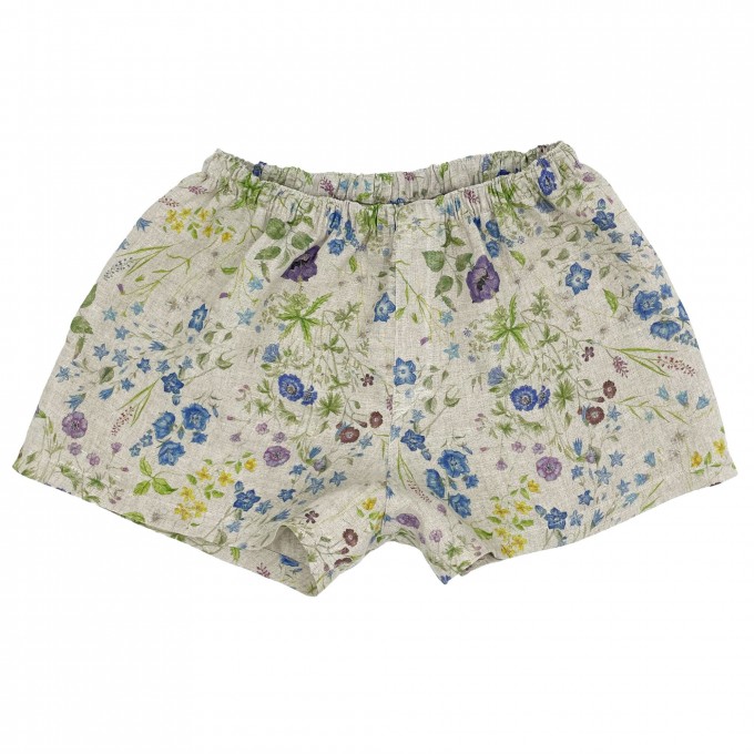 White blue floral linen boxers shorts