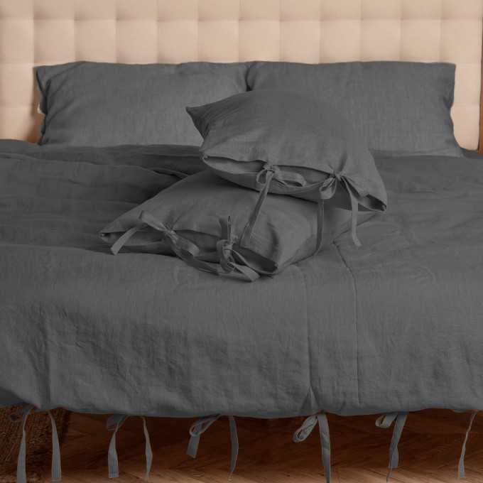 Charcoal gray duvet cover set with tie closures