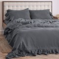 Charcoal gray linen  duvet cover set with ruffles