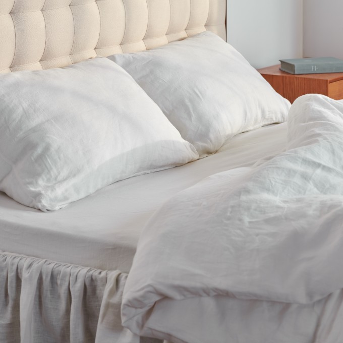 Charcoal gray linen  duvet cover set with ruffles