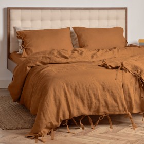 Charcoal gray linen duvet cover with ties