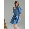 Steel blue wrap dress Lia