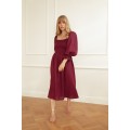 Burgundy midi puff sleeve dress Baila