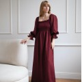 Burgundy maxi dress with puff sleeves Baila