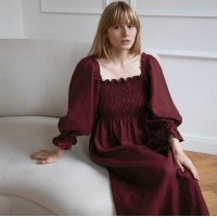 Burgundy maxi dress with puff sleeves Baila