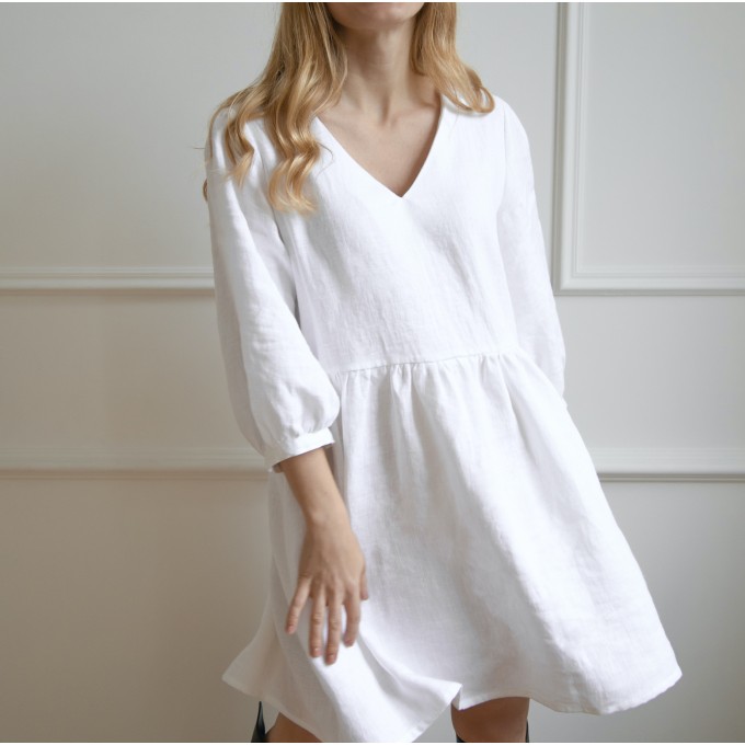 White loose fit v-neck dress Zoie