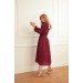 Burgundy midi puff sleeve dress Baila