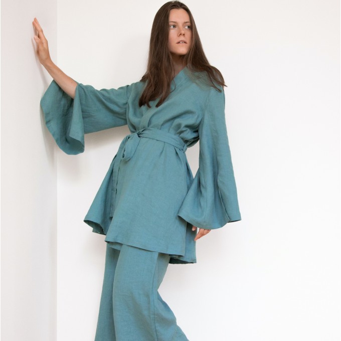 Sea blue kimono Kim & culottes Kami set for women