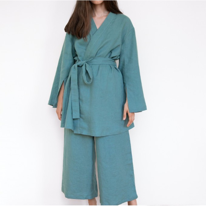 Sea blue kimono Kim & culottes Kami set for women