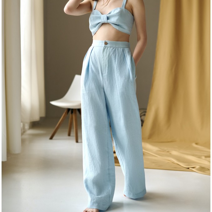 Light blue pleated palazzo pants Blanca