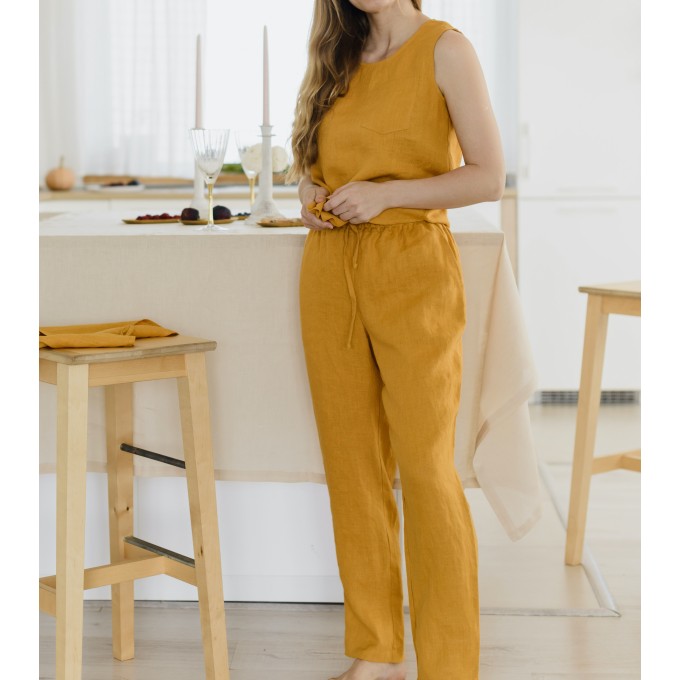 Mustard casual drawstring pants Erin with pockets