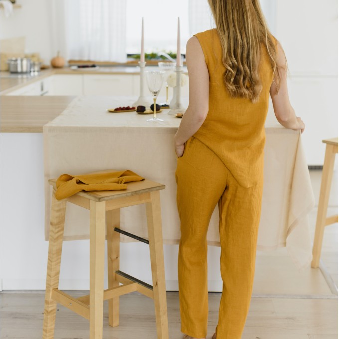 Mustard casual drawstring pants Erin with pockets