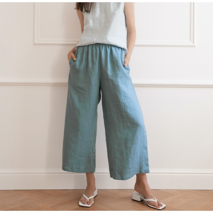 Sea blue cullottes cropped relaxed fit pants Kami