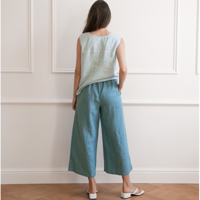 Sea blue cullottes cropped relaxed fit pants Kami