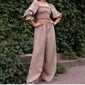 Taupe high rise wide leg palazzo long pants Lima