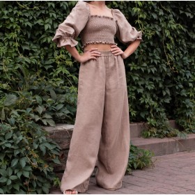 Taupe high rise wide leg palazzo long pants Lima Taupe high rise wide leg palazzo long pants Lima