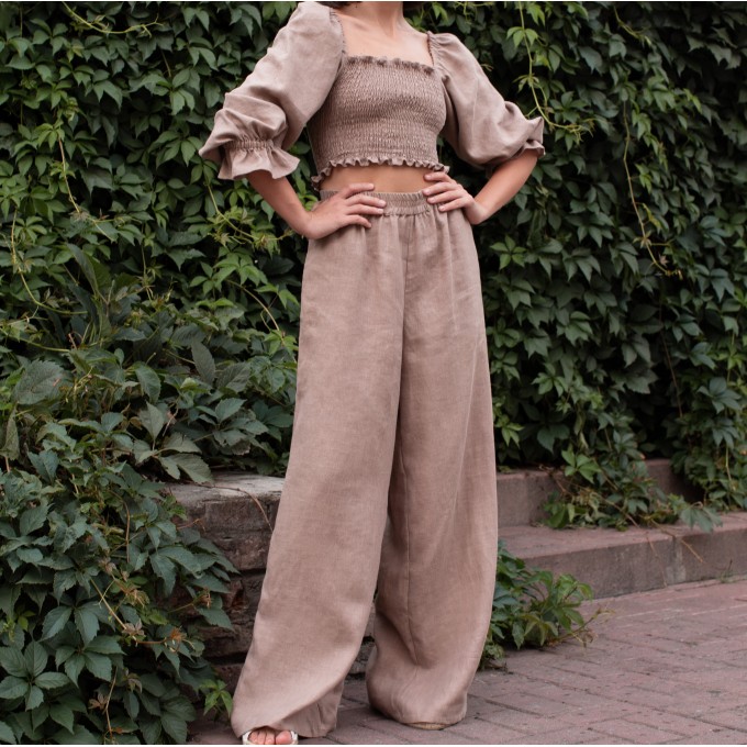 Taupe high rise wide leg palazzo long pants Lima