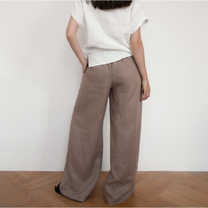 Taupe high rise wide leg palazzo long pants Lima