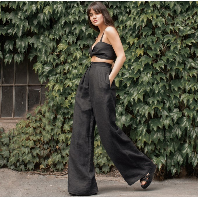 Black high waist palazzo wide leg pants Blanca