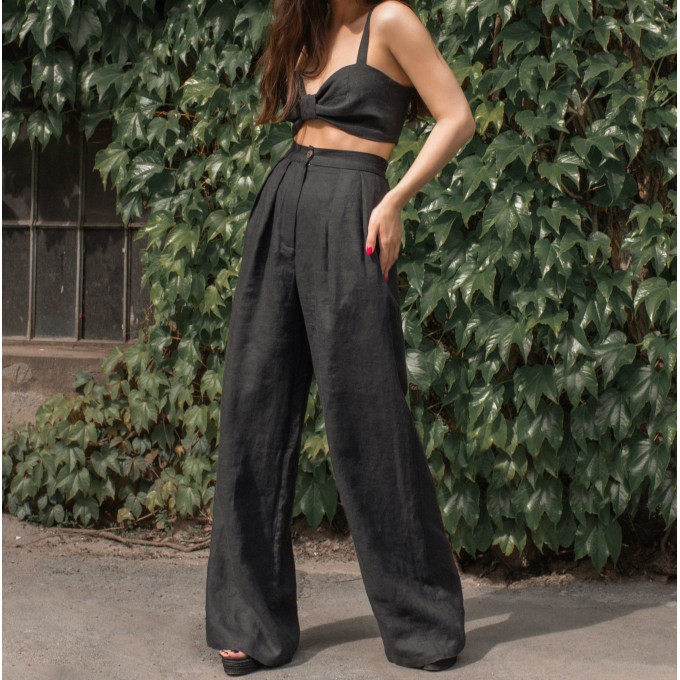 Black high waist palazzo wide leg pants Blanca