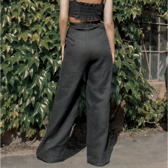 Black high waist palazzo wide leg pants Blanca