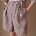 Tan high waisted pleated shorts Bea with pockets