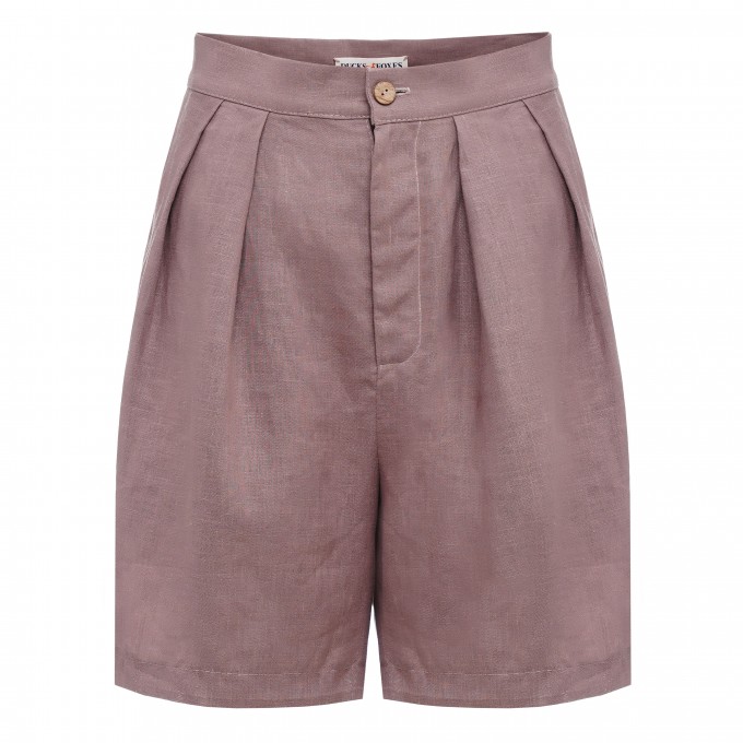 Tan high waisted pleated shorts Bea with pockets