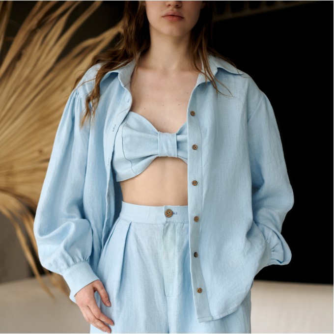 Linen light blue bustier crop top Eva