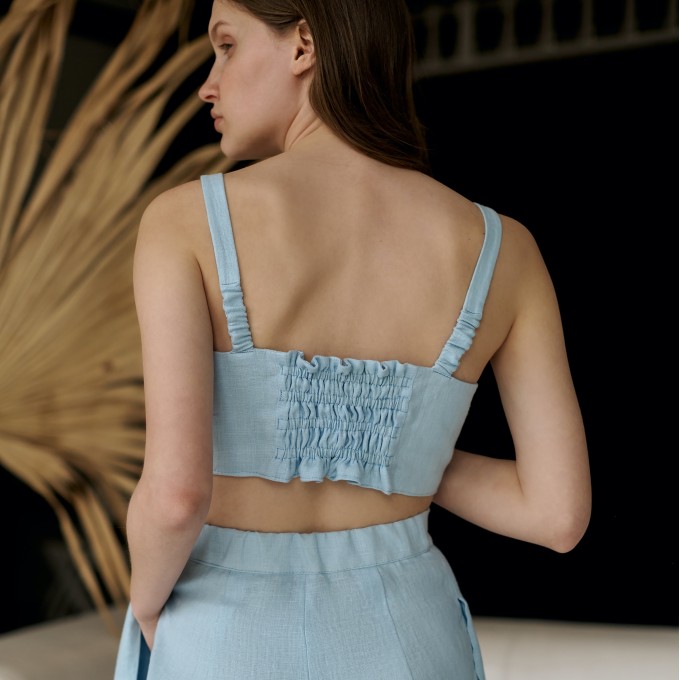 Linen light blue bustier crop top Eva