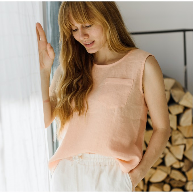 Peach scoop neck crop top Doris