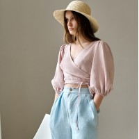 Blush pink wrap blouses crop top Fay