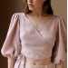 Linen blush pink crop top wrap blouses Fay