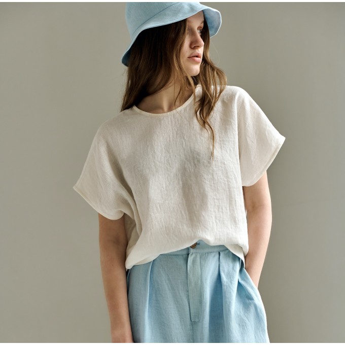 Linen white Tee Shirt with short sleeve Ester — Ducksnfoxes